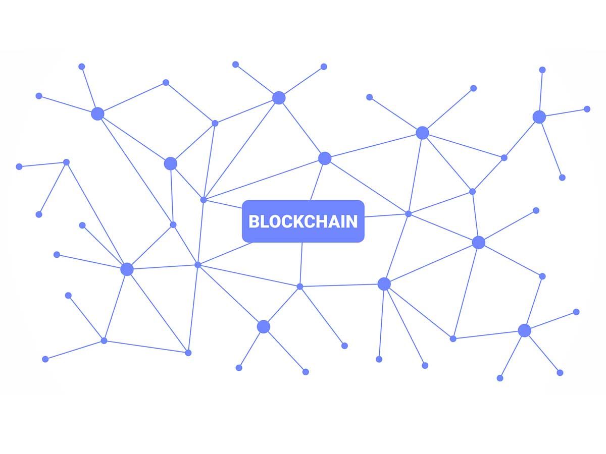 Die Grafik bildet die Beschreibung eines Netzwerkes, wie es die Blockhain auch ist, ab. Verschiedene Knoten sind miteinenader verbunden.